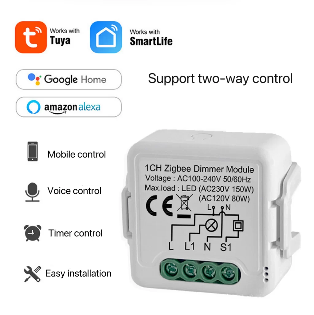 Tuya Smart Zigbee Dimmer Switch Module 1CH – APP Remote & Voice Control, Smart Light Dimming On/Off Controller