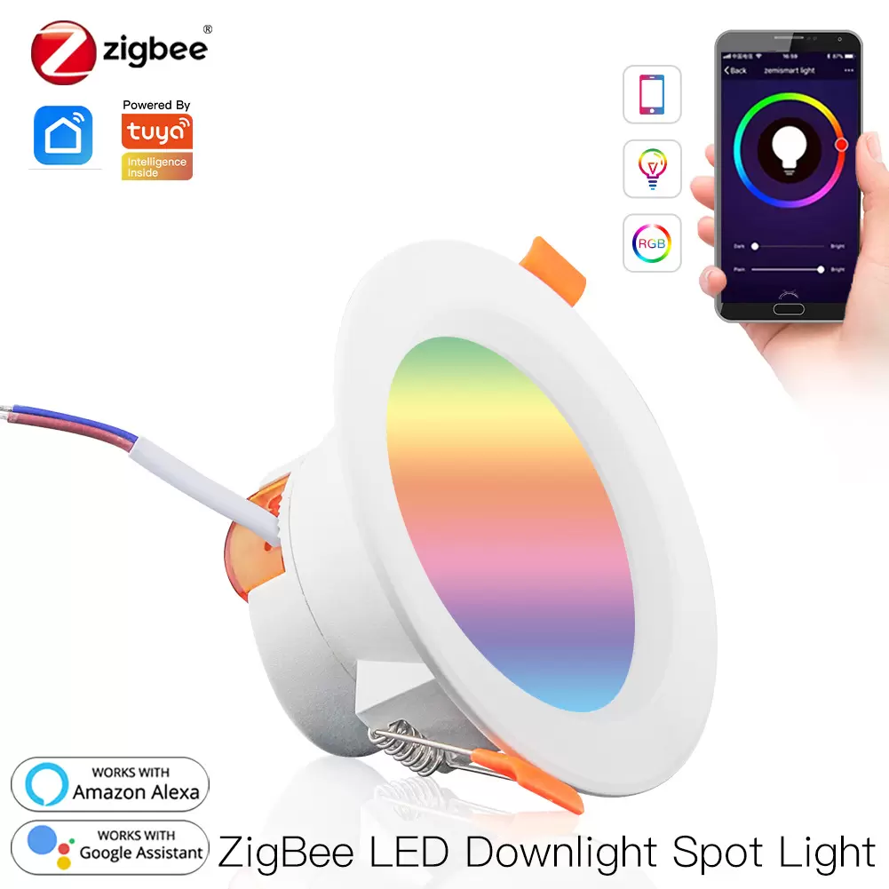 Zigbee Tuya Smart Home Recessed Downlight, App Control, Scheduling, Voice Control, RGBCW Dimming & Color Adjustment, 7W Smart Bulb