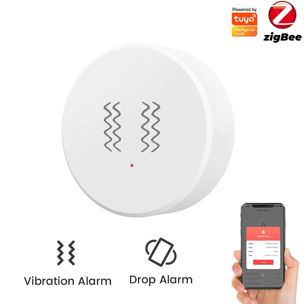 Zigbee Vibration & Tilt Sensor – Tuya Smart, Remote App Control, Easy Installation