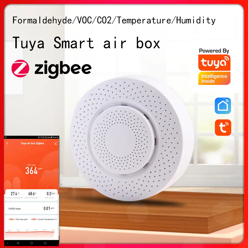 Smart ZigBee Air Quality Sensor – Tuya APP Control (CO₂, HCHO, Temp & Humidity)